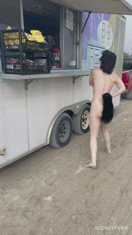 Beach ass Plug Exhibitionist Kitten Kitty Nude PetPlay Public Tail Plug Voyeur Porn GIF