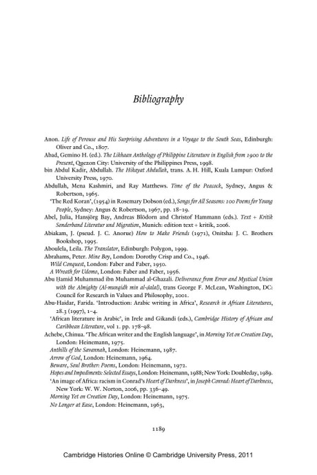 Bibliography The Cambridge History Postcolonial